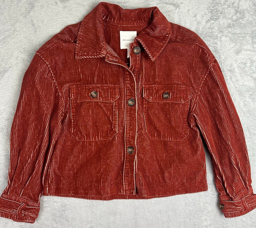 Avec Les Filles Oversized Boxy Cropped Corduroy Shacket Jacket Rust Orange Small